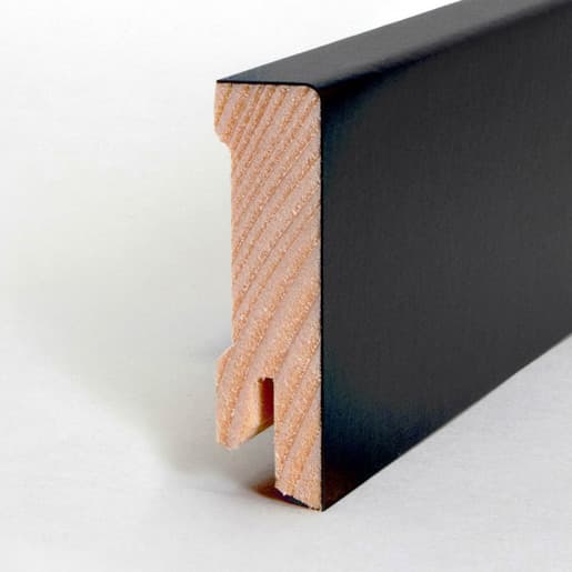 MPlus Holzleiste Objekt 2030 MP162 16×58 Fichte schwarz Starkfolie RAL 9005